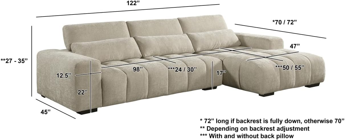 Cozy Chenille Sectional Sofa 🛋️ Adjustable Backrest & Spacious Comfort ✨