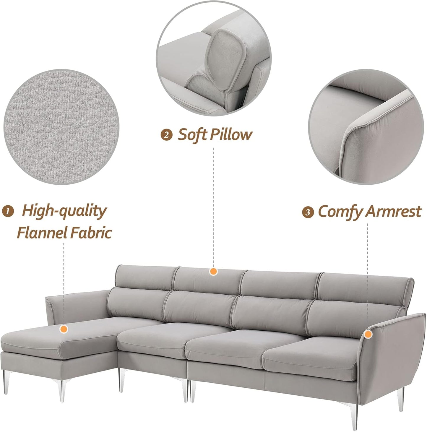 Convertible Flannel Sectional Sofa 🛋️ Cozy Comfort & Adjustable Chaise ✨