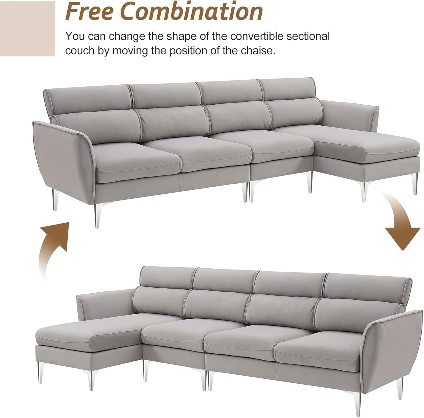 Convertible Flannel Sectional Sofa 🛋️ Cozy Comfort & Adjustable Chaise ✨