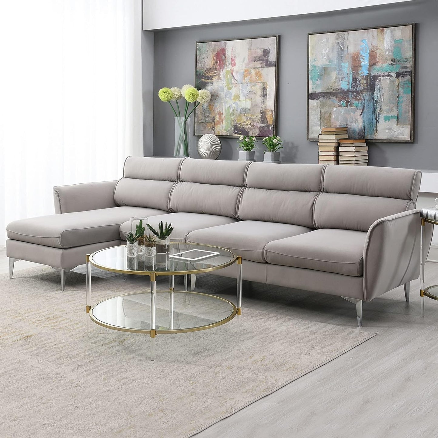Convertible Flannel Sectional Sofa 🛋️ Cozy Comfort & Adjustable Chaise ✨